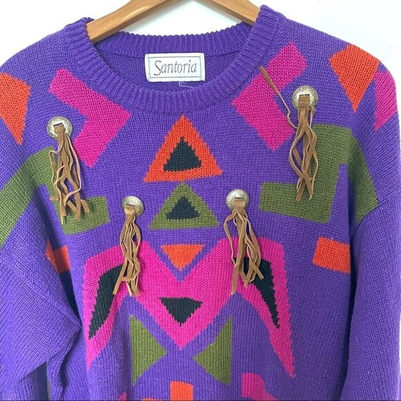VTG Funky Western knit Sweater with Tassels - Picture 2 of 7